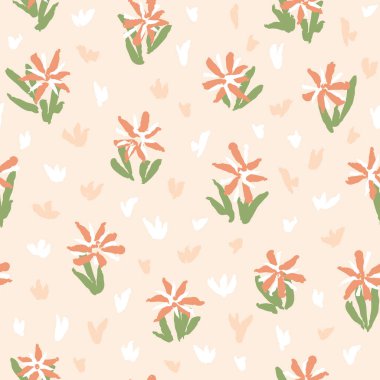 Fırça stili el çizimi çiçekler pürüzsüz desen. Moda kumaşı, tekstil ve ambalaj kağıdı için basit bir çiçek tasarımı.