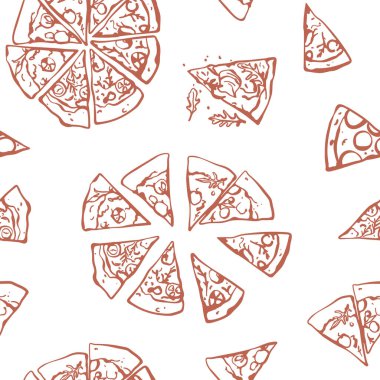 Elle çizilmiş kusursuz pizza deseni. Pizza dilimleriyle basit bir tasarım.