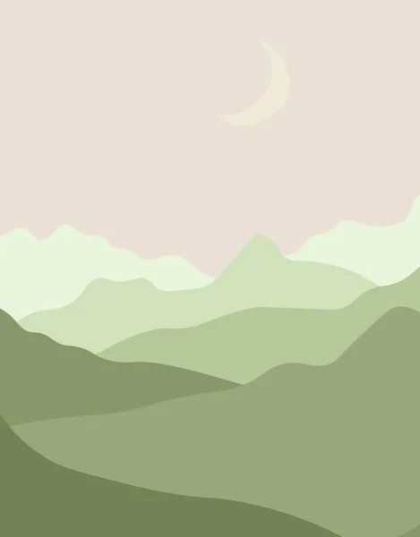 Hügel Und Mond Vektorillustration — Stockvektor