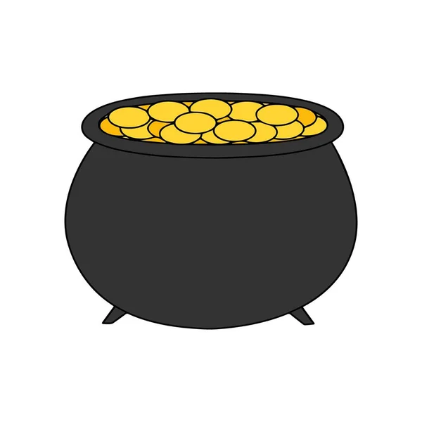 stock vector Black pot filled with gold coins