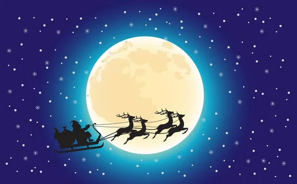 Święty Mikołaj Latający Saniach Reniferami — Wektor stockowy