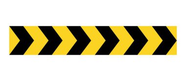 Ok yolu sarı işareti. Çizgili ok uyarısı. Güvenlik tipi. İnşaat sınırı. Beyaz arka planda izole edilmiş. Vektör illüstrasyonu