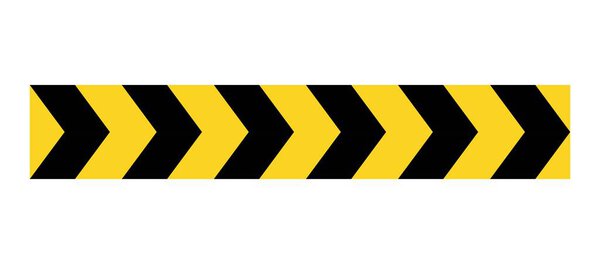 Arrow road yellow sign. Warning striped arrow. Safety type. Construction border. Isolated on white background. Vector  illustration