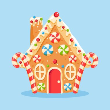 Süslü zencefilli kurabiye şeklinde kurabiye. Noel tatlıları ve ikramlar. Vektör illüstrasyonu