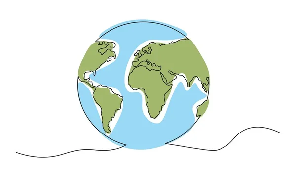 Desenho Linha Contínua Terra Globe World Mapa Desenho Linha Doodle — Vetor de Stock