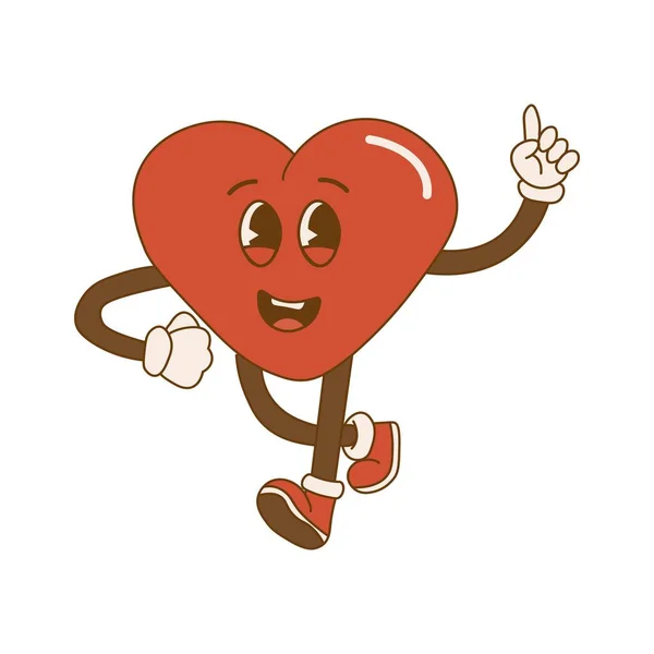 Grooviges Retro Herz Hippie Happy Heart Retro Cartoon Stil Valentinstag — Stockvektor