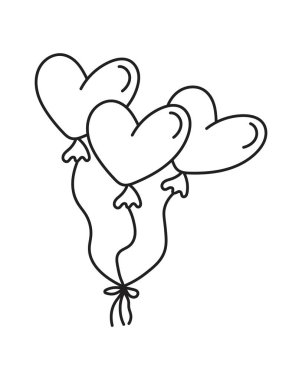 Sevimli kalp şeklinde balonlar. Karalama tarzında elle çizilmiş bir resim. Kartlar, logolar, davetiyeler, dekorasyonlar, doğum günü tasarımları için mükemmel. Beyaz arkaplanda izole