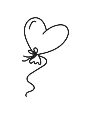 Kalp şeklinde balon. Karalama tarzında elle çizilmiş bir resim. Kartlar, logolar, davetiyeler, dekorasyonlar, doğum günü tasarımları için mükemmel. Beyaz arkaplanda izole