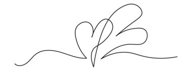 İki kalpten oluşan kesintisiz bir çizgi. Basit doğrusal tarzda romantik semboller. Minimalist karalama. Beyaz arka planda izole edilmiş. Vektör illüstrasyonu