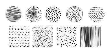 Set of doodle patterns. Abstract shapes and design elements. Trendy pattern for poster, social media and other designs. Vector illustration.