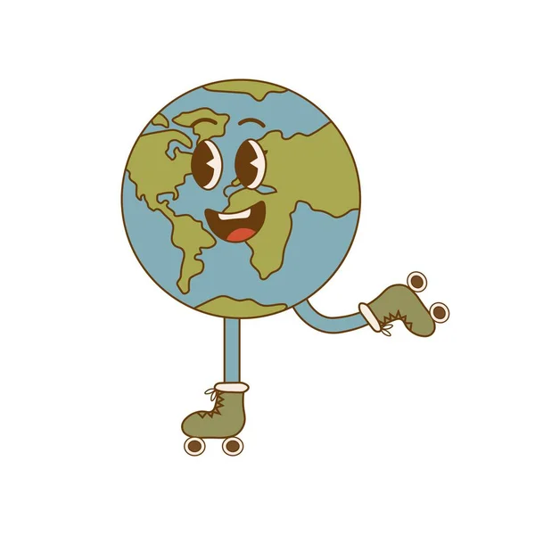 Aarde Dag Cartoon Leuke Aarde Planeet Karakter Retro Stijl Milieueco — Stockvector