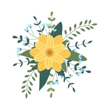 Çiçek düzenlemesi arka planda izole edildi. Düz çizim. Kartlar, davetiyeler, dekorasyonlar, logolar, çeşitli tasarımlar için mükemmel