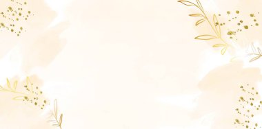 Soyut sanat geçmişi. Altın çizgili, botanik yapraklı, organik şekilli lüks duvar kağıtları. Pankart, poster, web ve ambalaj için suluboya arkaplan