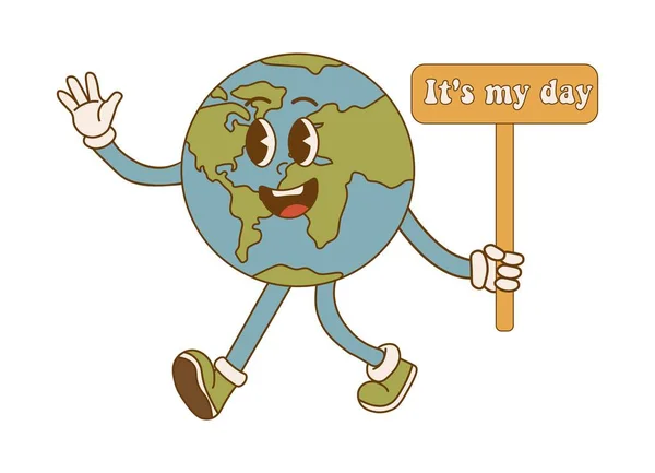 Dia Terra Meu Dia Letras Desenhos Animados Bonito Planeta Terra — Vetor de Stock