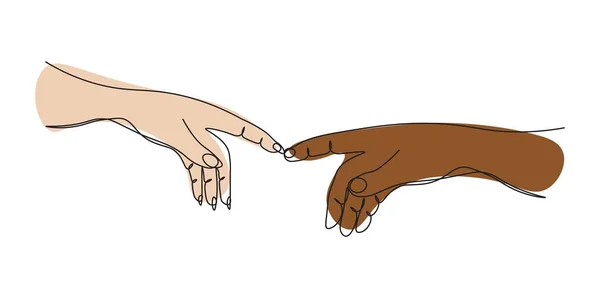 Contínua Uma Linha Desenhando Duas Mãos Tocam Outro Conceito Reconciliação — Vetor de Stock