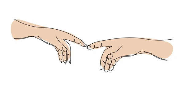 Συνεχής Μία Γραμμή Που Ζωγραφίζει Δύο Χέρια Αγγίζονται Μεταξύ Τους — Διανυσματικό Αρχείο