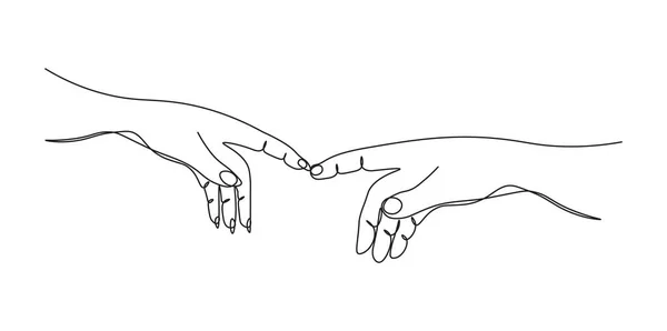 Непрерывная Одна Линия Изображающая Две Руки Касаются Друг Друга Концепция — стоковый вектор