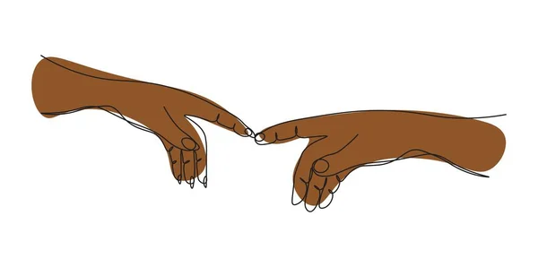 Непрерывная Одна Линия Изображающая Две Руки Касаются Друг Друга Концепция — стоковый вектор