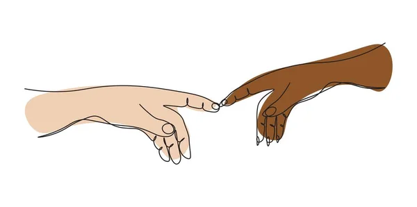 Continu Une Ligne Dessinant Deux Mains Touchent Concept Réconciliation Concept — Image vectorielle