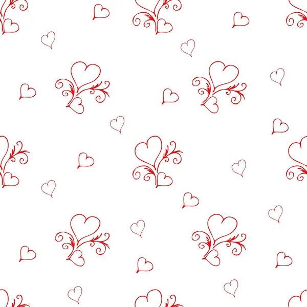 Seamless Pattern Couple Red Outline Hearts Hand Drawn Doodle Texture — Stock Vector