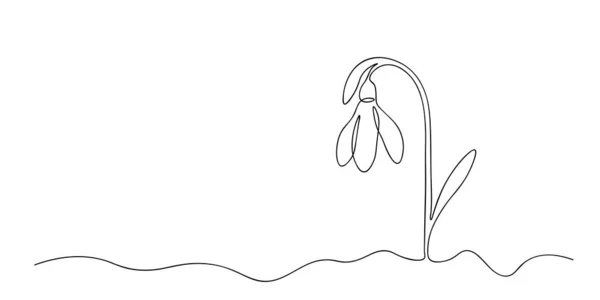連続ラインアートスタイルの春の降雪花 雪の降る春の背景 環境保護設計の概念 地球の日 春の到来 — ストックベクタ