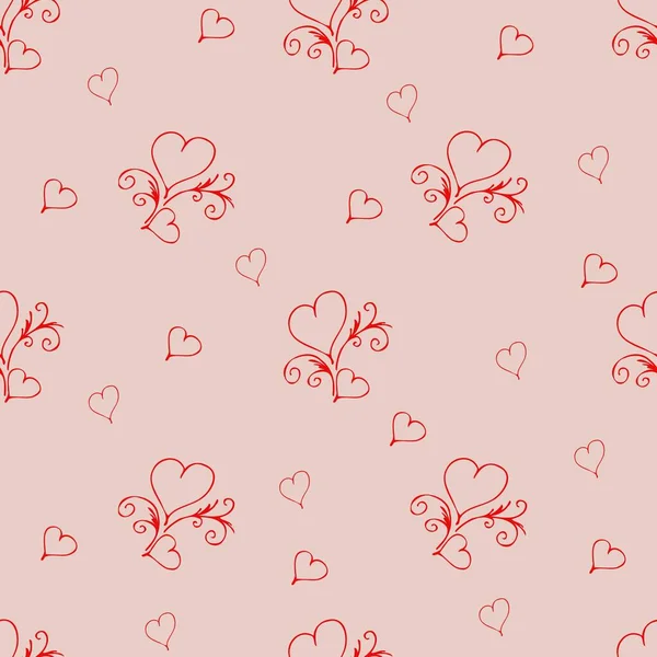 Nahtloses Muster Paar Roter Umlaufender Herzen Handgezeichnete Doodle Textur Für — Stockvektor