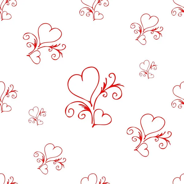 Modèle Sans Couture Couple Coeurs Rouges Contour Texture Dessinée Main — Image vectorielle