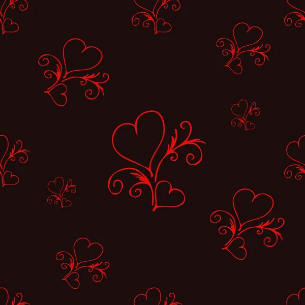 Nahtloses Muster Paar Roter Umlaufender Herzen Handgezeichnete Doodle Textur Für — Stockvektor