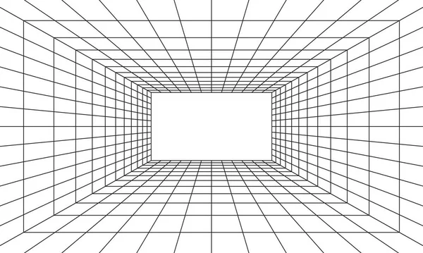 Mřížka Prostor Perspektivě Stylu Vnitřní Drátěný Rám Černého Laserového Paprsku — Stockový vektor