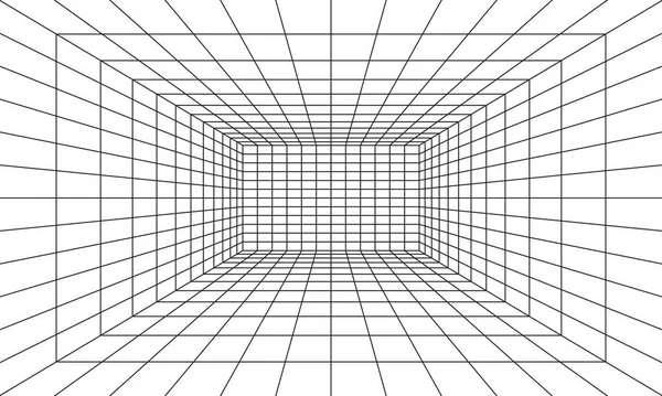 Mřížka Prostor Perspektivě Stylu Vnitřní Drátěný Rám Černého Laserového Paprsku — Stockový vektor