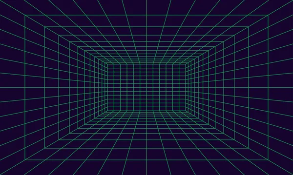 Mřížka Prostor Perspektivě Stylu Vnitřní Drátěný Rám Zeleného Laserového Paprsku — Stockový vektor