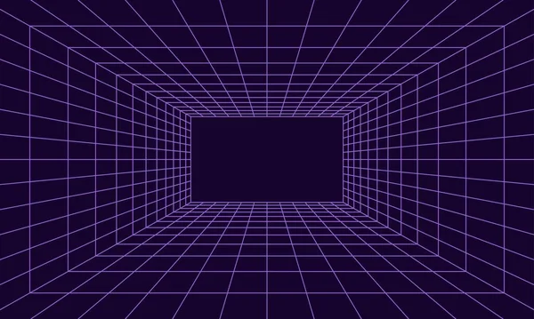 Grid Room Perspective Style Indoor Wireframe Violet Laser Beam Digital — Stock Vector