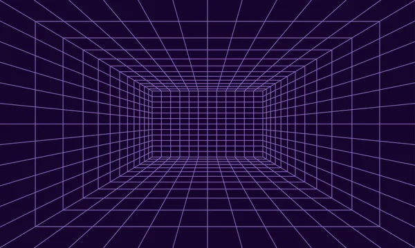 Sala Rejilla Perspectiva Estilo Marco Alambre Interior Rayo Láser Violeta — Archivo Imágenes Vectoriales