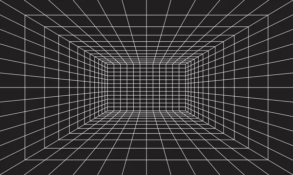Mřížka Prostor Perspektivě Stylu Vnitřní Drátěný Rám Bílého Laserového Paprsku — Stockový vektor
