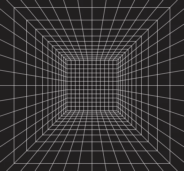Mřížka Prostor Perspektivě Stylu Vnitřní Drátěný Rám Bílého Laserového Paprsku — Stockový vektor