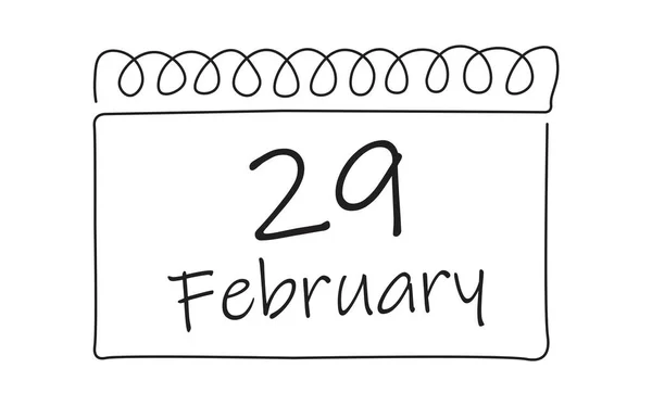 Loose Leaf Kalender Kontinuerlig Linje Ritning Kalendersidan Februari Månad 2024 — Stock vektor