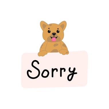 Köpeğin elinde boş yatay reklam pankartı vardı. Şirin Corgi.
