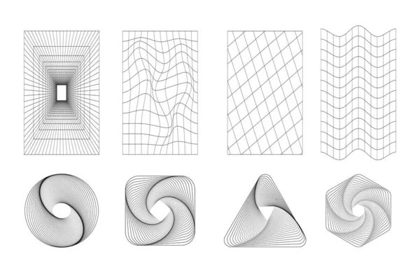 一组抽象的黑色形状和网格 20世纪80年代流行复古 90年代风格 — 图库矢量图片