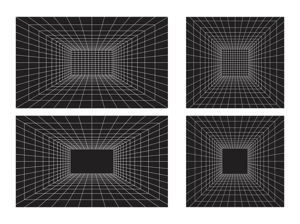 Set Van Grid Room Perspectief Stijl Binnenbedrading Van Witte Laserstraal — Stockvector