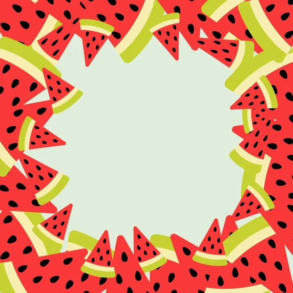 Watermeloen Slice Frame Sjabloon Voor Zomerbanner Poster Kaart Reclame — Stockvector