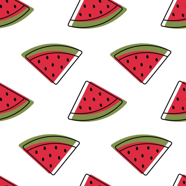 Naadloze Watermeloen Plak Patroon Watermeloen Plakken Witte Achtergrond Ideaal Voor — Stockvector