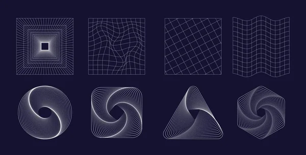 一组白色的抽象形状和网格 20世纪80年代流行复古 90年代风格 — 图库矢量图片