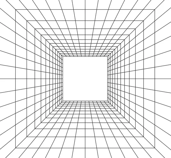网格空间的透视3D风格 室内线框由黑激光束 数字空盒组成 几何设计摘要 — 图库矢量图片