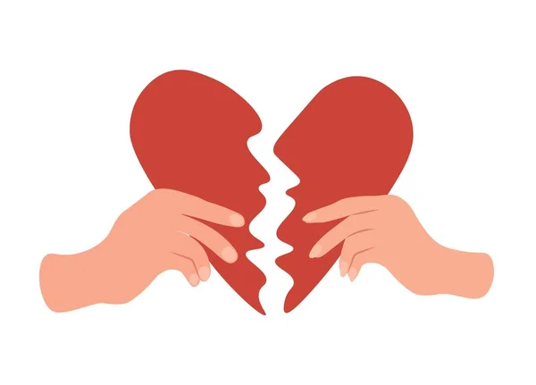 Red Broken Heart Hands Man Woman Reconciliation Concept Restore Love — Stock Vector