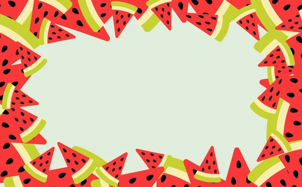 Watermeloen Achtergrond Watermeloen Slice Frame Sjabloon Voor Zomerbanner Poster Kaart — Stockvector