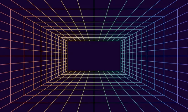 Şebeke Odası Boyutlu Perspektifte Gökkuşağı Lazer Işınından Dolayı Kapalı Kablo — Stok Vektör