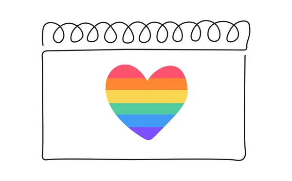 松叶历法连续画线 心形呈彩虹色 组织者的概念 骄傲的一个月 — 图库矢量图片