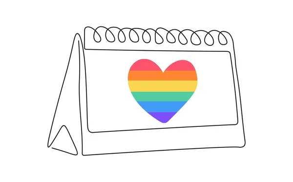 松叶历法连续画线 心形呈彩虹色 组织者的概念 骄傲的一个月 — 图库矢量图片