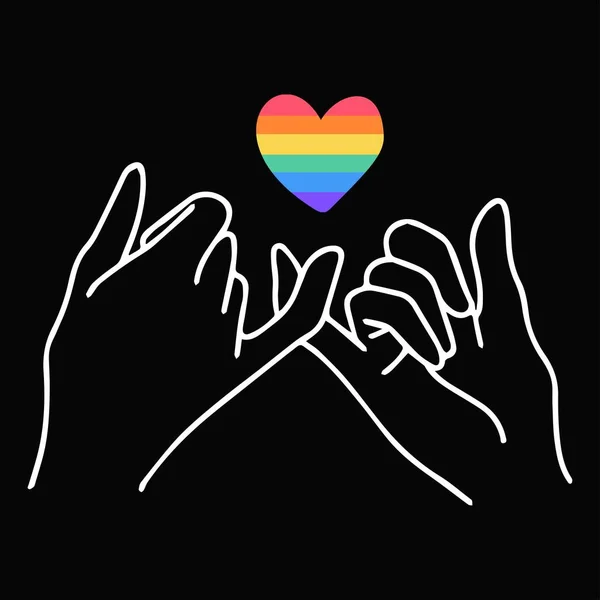 在爱情的黑色背景上 男同性恋和女同性恋手拉手的针锋相对的承诺是没有性别之分的 Lgbt概念 — 图库矢量图片