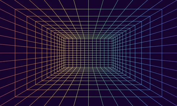 Mřížka Prostor Perspektivě Stylu Vnitřní Drátěný Rám Duhového Laserového Paprsku — Stockový vektor